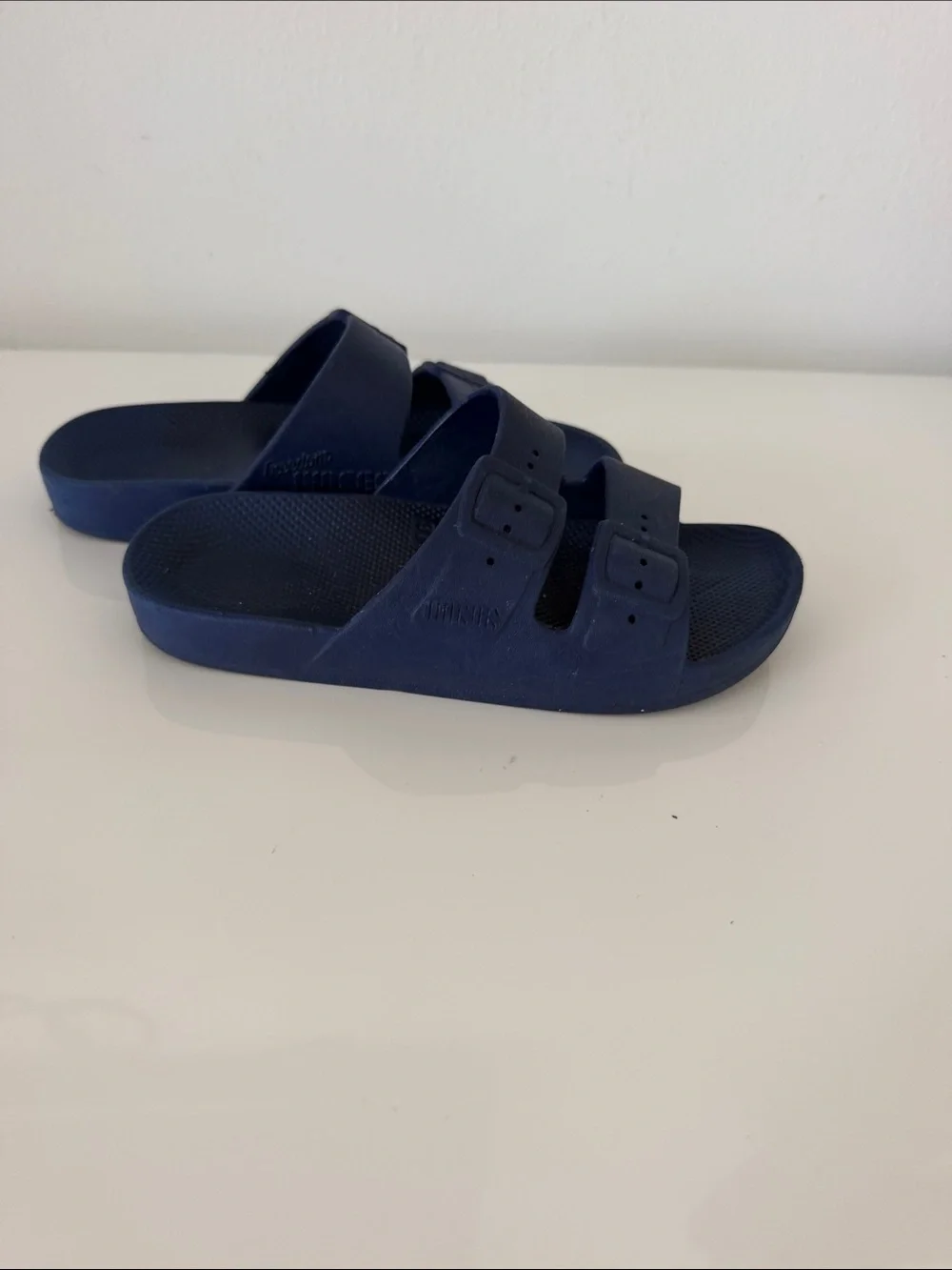 Kids Navy Double-Strap Slide Sandals with Adjustable Buckles
